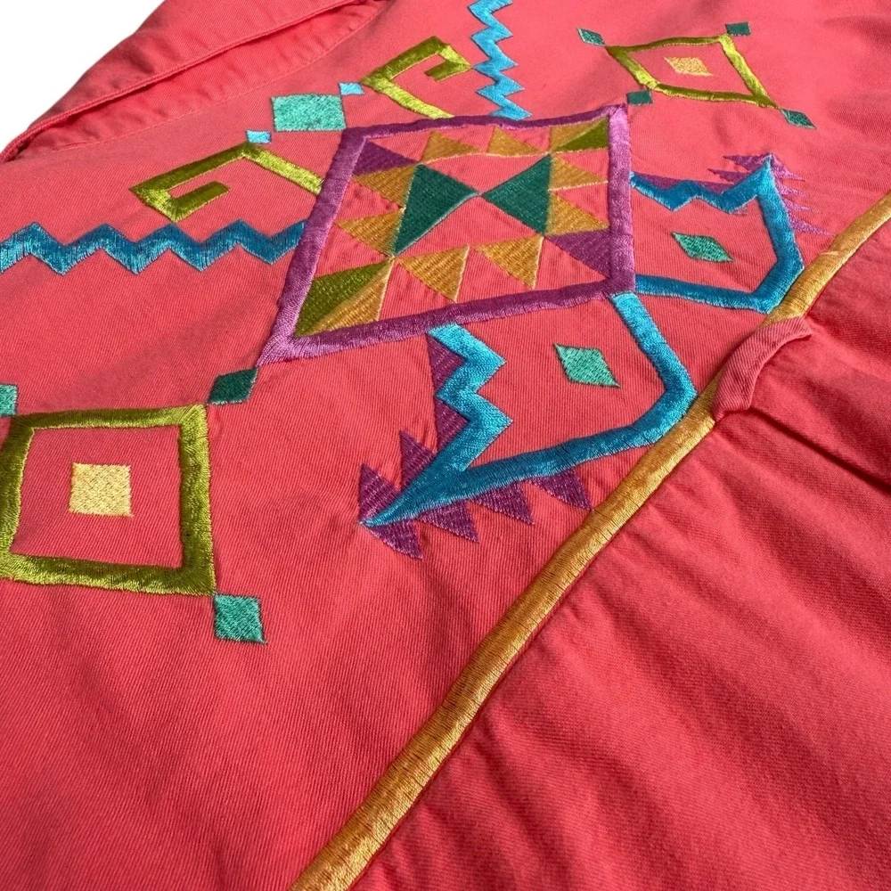 Vtg IB Diffusion Womens Western Shirt Plus 22W Coral Colorful Embroidery Cowgirl